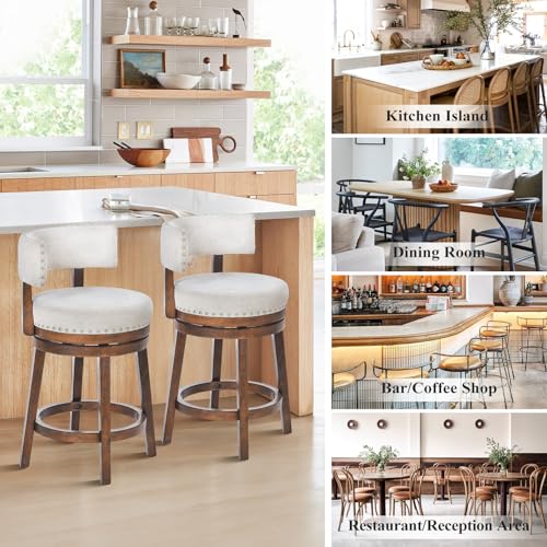 COLAMY Swivel Bar Stools Set of 4, Swivel Counter Height Barstools with Back, 25 Inch Modern Upholstered Bar Stools for Kitchen Island Dining Room Bar, Beige by COLAMY - Used condition - Image 3