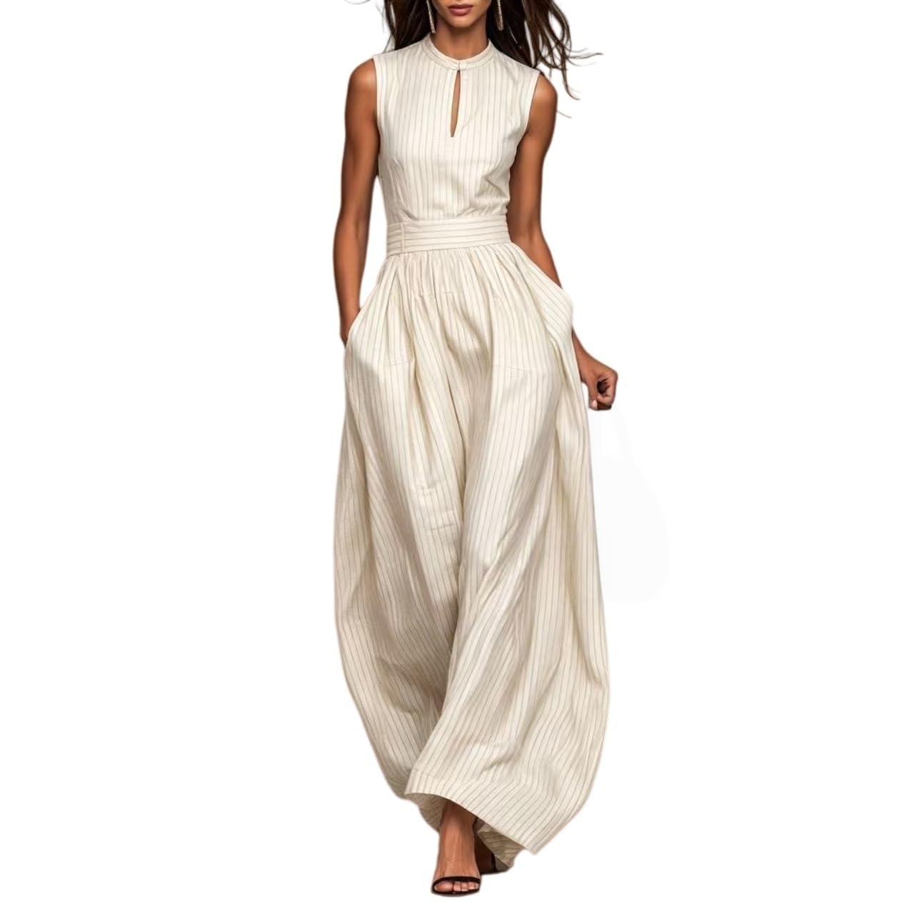 Salopette Donna Estiva,Tuta Da Donna Casual A Righe Con Scollo A O, Pantaloni Eleganti Con Spalline, Pantaloni Larghi
