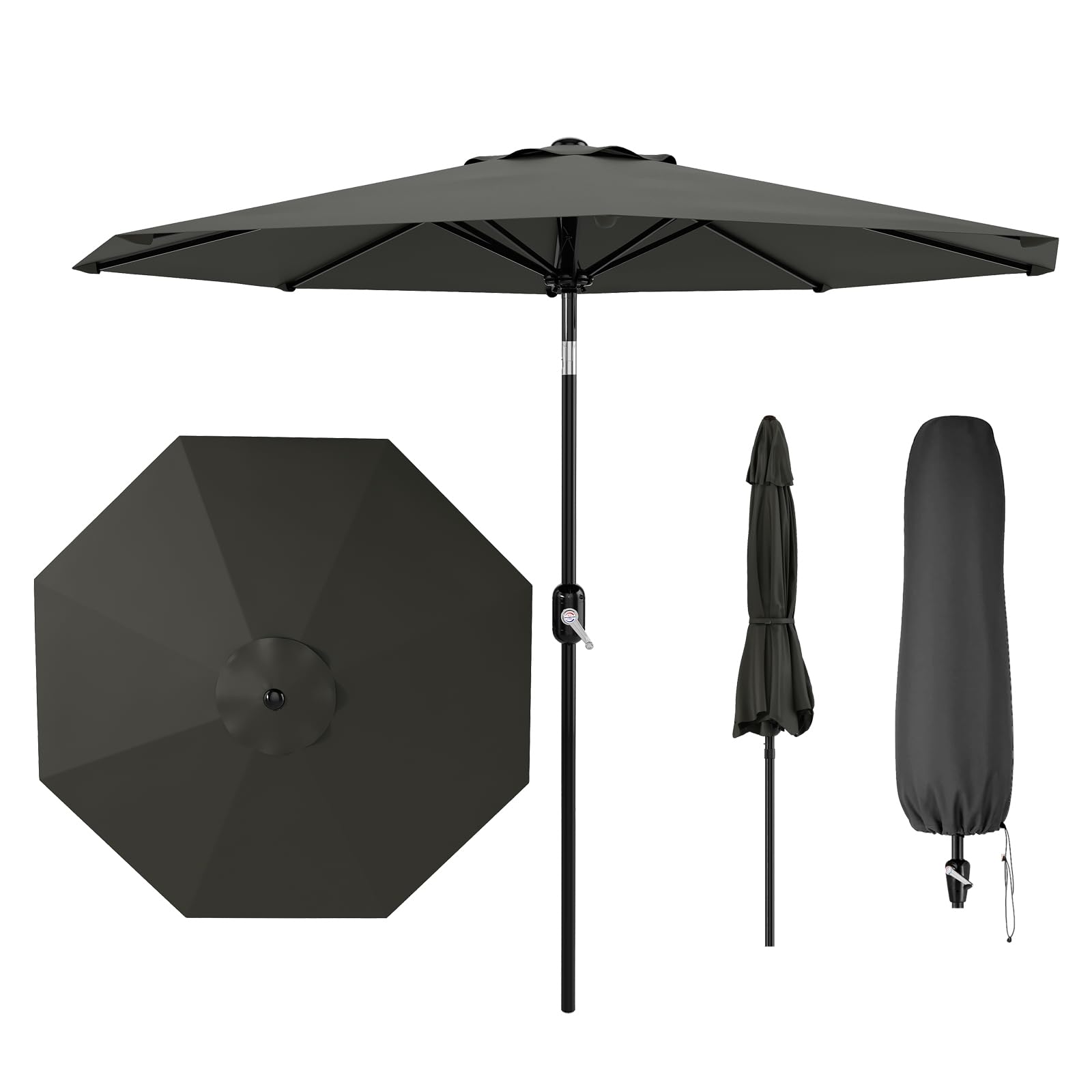 Sonnenschirm 270 cm mit Kurbelbedienung & Neigefunktion, UV50+ wasserabweisend, robuster Gartenschirm mit 8 Rippen für Garten, Terrasse, Balkon & Pool
