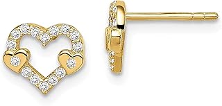 Brincos de ouro amarelo 14 k zircônia cúbica zircônia cúbica coração pino pino botão bola amor joias finas para mulheres presentes para ela, Cristal Ouro amarelo Zircônia cúbica, Zircônia cúbica