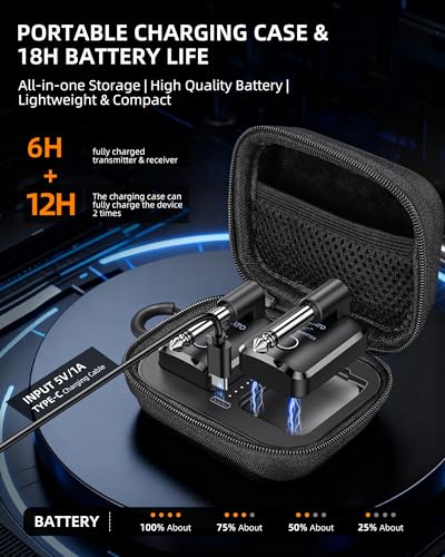 Image of LEKATO Wireless Guitar System with Charging Case, 2.4 GHz Rechargeable Audio Wireless Guitar Transmitter Receiver, High Fidelity Sound for Guitar, Bass, and Keyboard