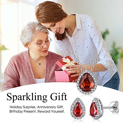 Bestyle 925 Sterling Silver Love Teardrop Cut Cubic Zirconia Halo Necklaces, Brilliant Created July Ruby Cz Birthstone Necklace Pendant For Women Girls #TOP4