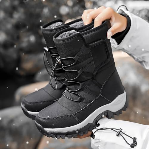 Men's Waterproof lace-up slip-on Mid-Calf Snow Boot Warm Fur Lined Outdoor Non-Slip Hiking Ankle Boots for Walking Climbing Winter Work Boots4