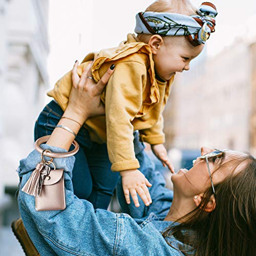 Adorve Multifunctional Wristlet Bracelet Keychain Id Card Holder, Pu Leather Bangle Key Rings Card Purse Credit Card Pocket Tassel For Women, Rose Gold #TOP3