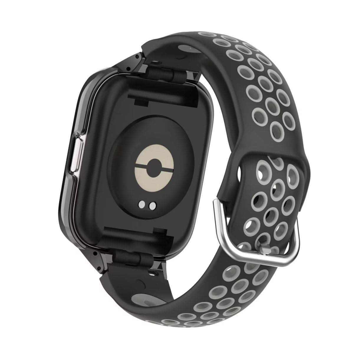 T-BLUER Strap Compatible with Xiaomi Redmi Watch 3 Active,Silicone Breathable two-color Watch Band Stainless Steel Metal Protective Frame Bracelet Accessories for Redmi Watch 3 Active Black Gray - Image 3