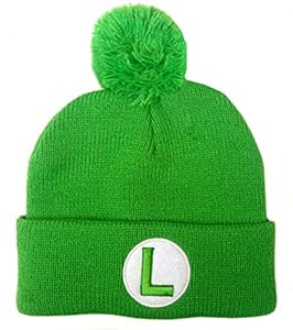 Super Mario Luigi Bommel Strickmütze Grün
