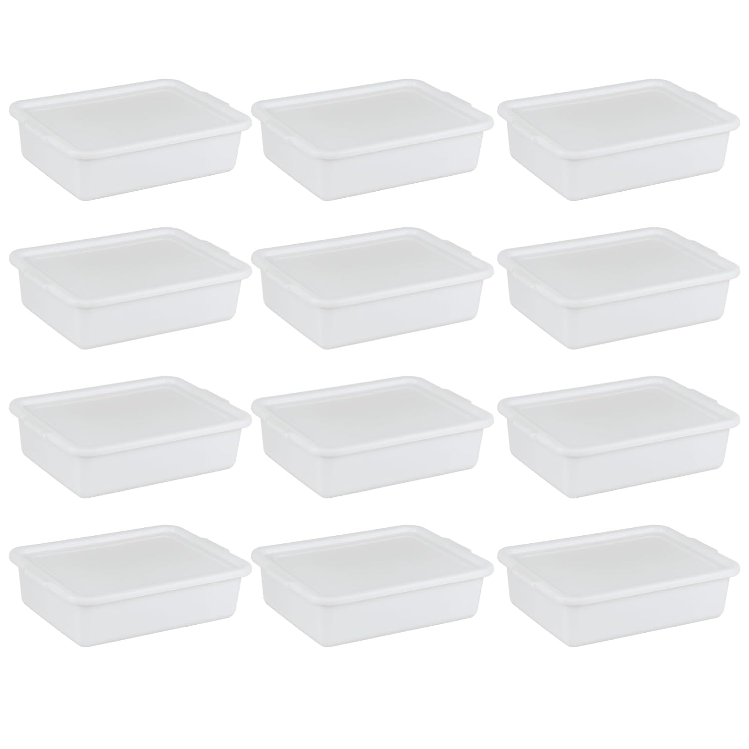 13 Liters Commercial Bus Tubs with Lids, Food Service Utility Bus Tote Box, White, 12 Packs