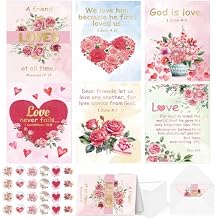Yinder Religious Valentines Day Cards Blessed Valentines Day Christian Heartfelt Vintage Flower Greeting Cards with Envelopes for Adults Kids 4.5 x 6.2 Inch