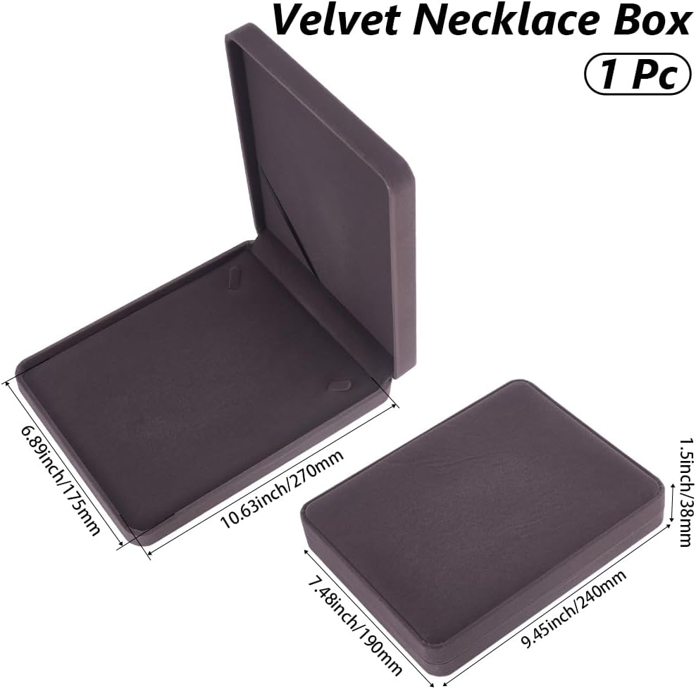 Beebeecraft Velvet Necklace Box Rectangle Slate Gray 7.5x9.5 Inch Long Chain Jewelry Necklace Display Boxes for Engagement Wedding Women Mothers Day Christmas Thanksgiving Birthday Mom Gifts