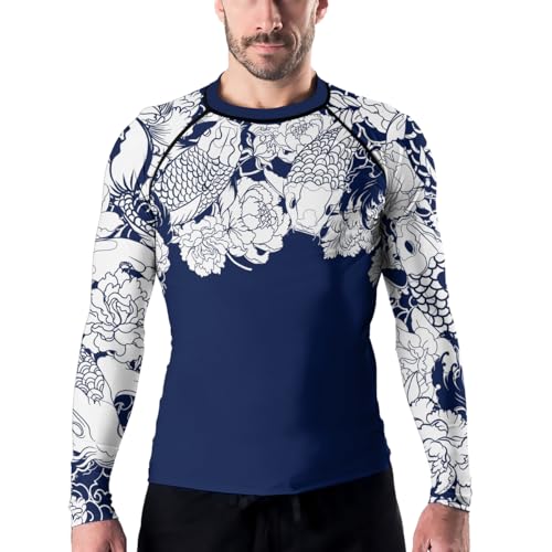 Japanese Koi Fish Ranked Long Sleeve Rash Guard for Men MMA BJJ Jiu Jitsu Base Layer Combat Shirt4