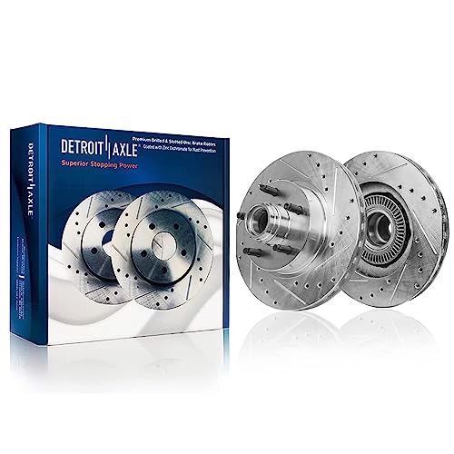 Image of Detroit Axle - 6pc Front Brake Kit for 2001 Ford Explorer 2003-2011 Ranger | 2003-2009 Mazda B2300 B4000 2003-2007 B3000, Drilled & Slotted Disc Brake Rotors Ceramic Brake Pads: 11.28 inch inch Rotor