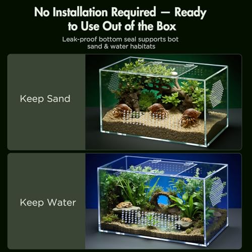 Image of Acrylic Reptile Terrarium, Pre-Assembled Tarantula Enclosure with All-Side Ventilation & Magnetic Door, Tank for Spider, Gecko, Mantis, Frog, Snail, Isopods, 12 inchx7 inchx7 inch (Tweezer & Hygrometer Included)