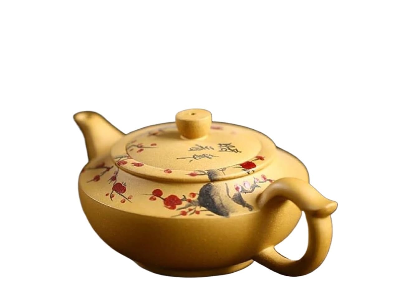 Teiera, set da tè da viaggio, set da tè pomeridiano da 230 ml, 1 teiera Kongfu, teiera Zisha, segmento di fango piatto Xishi, teiera con motivo a fiori di prugna, set da tè cinese con foro a sfera d