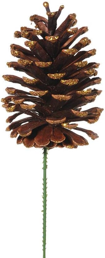 Pine Cone Pick - Natural with Gold Glitter - Large