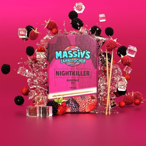Massiv's Toothpicks – Cure-dents aromatisés – NIGHTKILLER Berrymix Ice – 100 cure-dents aromatisés – Haleine fraîche – Boîte métallique stylée – Végan, Sans sucre, Sans calories – vue 4