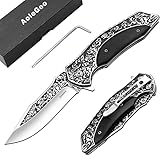 Aolegoo Klappmesser, Klappmesser mit Holz & Metallgriff, Outdoor & Survival Messer, Geschenk für Arbeit Wandern Camping (Schwarz)