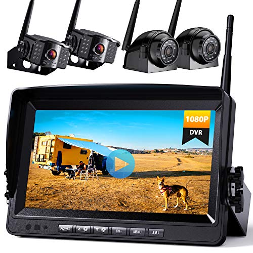 Xroose Backup Camera Wireless with DVR 9" FHD Monitor for Truck RV Trailer Rear Side View Reversing 4 Back Up Camera W/Built-in Recorder Monitor Stable Signal System CX4