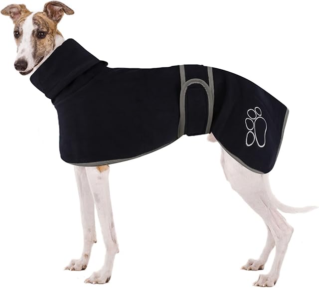 Greyhound Cosy Fleece Jumper, Whippet Warm Fleeces Coats, Greyhound Winter Coat, Whippet Woodlands Coat, Lurcher Dog Jacket with Warm Fleece Lining and Adjustable Bands for Whippet Salukis - Navy Blue