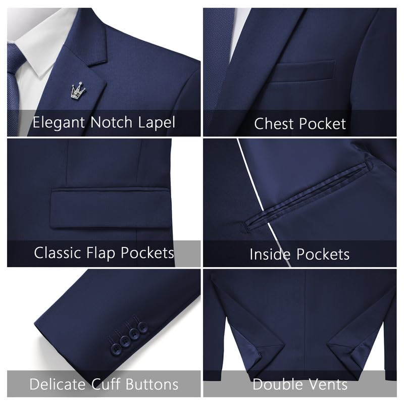 Image of MAGE MALE Mens 2 Piece Suit Slim Fit Solid Wedding Prom Tuxedo Suit with One Button Notch Lapel Blazer and Pants