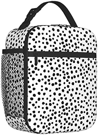 wyehjut Black White Dots Lunch Box for Girls Boys Kids Women Adults Washable Thermal School Picnic Bag Reusable Insulated Durable