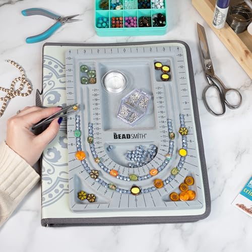 Image of The Beadsmith Bead Folio - Basic Elements | 28 inch U Channel Bead Board with Lid and a Zippered Storage Case, Keep Your Designs, Beads & Tools Secure