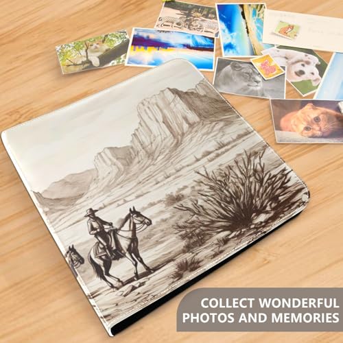 Álbum de fotos temática vaquera occidental, autoadhesivo, para fotos 3x5, 4x6, 5x7 y 6x8 pulgadas, álbum de scrapbooking con anillas, 20 páginas en blanco, álbum magnético DIY miniatura 5