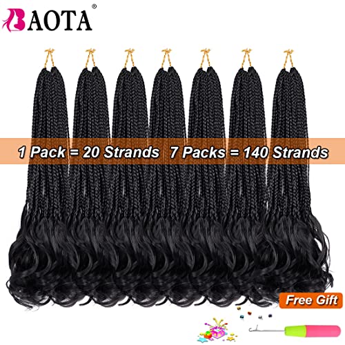 22 Inch 7 Packs French Curl Crochet Braids, Black Box Braids Crochet Hair Pre Looped, French Curly Braiding Hair, Box Braids With Curly Ends, Pre Looped Croceht Hair For Women (1B#) #TOP2