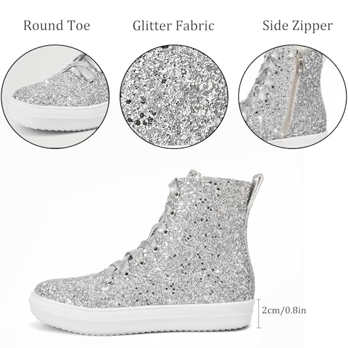 UBWDU Women's High Top Glitter Tennis Sneaker Platform Sneaker with Zipper Rhinestone Bling Wedding Bridal Shoes Shiny Sequin Shoes4