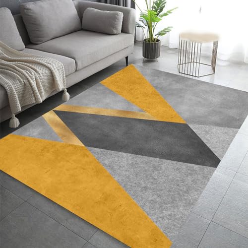 Tapis géométrique moderne pour salon et chambre à coucher - Noir, gris, blanc, jaune doré, ocre, jaune, rectangulaire, 120 x 200 cm, décoration d'intérieur...