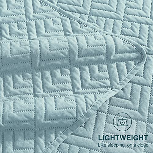 Exq Home Quilt Set Full/Queen Size Coral Blue 3 Piece,Lightweight Soft Coverlet Modern Style Squares Pattern Bedspread Set For All Season(1 Quilt,2 Pillow Shams) #TOP5