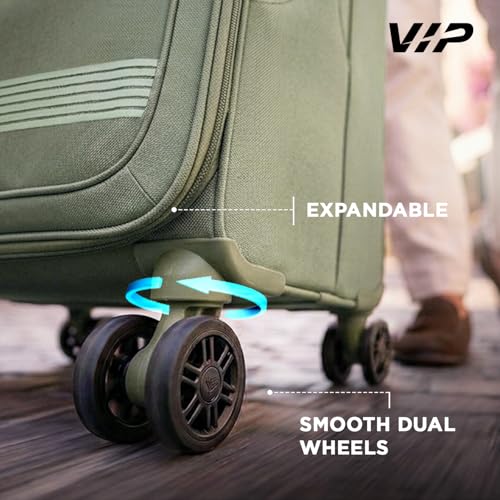 Image of VIP Triumph 8 Wheel Check-in (Medium Size) Soft Case Trolley Bag | TSA Lock | Expandable Polyester Luggage | 3 Year International Warranty | Anti-Theft Zipper | 69 CM Suitcase for Travel | Ivory Green