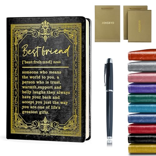 Best Friends Leather Journal Notebook Gifts for Women Men,Black A5 Lined Leather Journal Notebook,200 Pages 100 Gsm Thick Ruled Paper With Pen,Friendship Gifts for Sister Bestie (Best Friend Black)