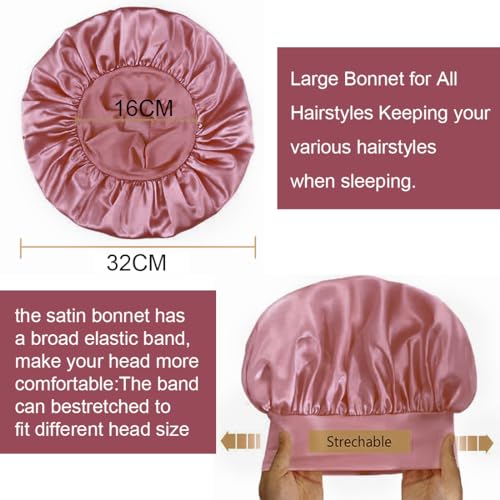 2 Pcs Satin Bonnet, Silk Bonnet for Sleeping Shower Cap, Silk Bonnet for Curly Hair Wide Elastic Band Satin Bonnet - Image 4