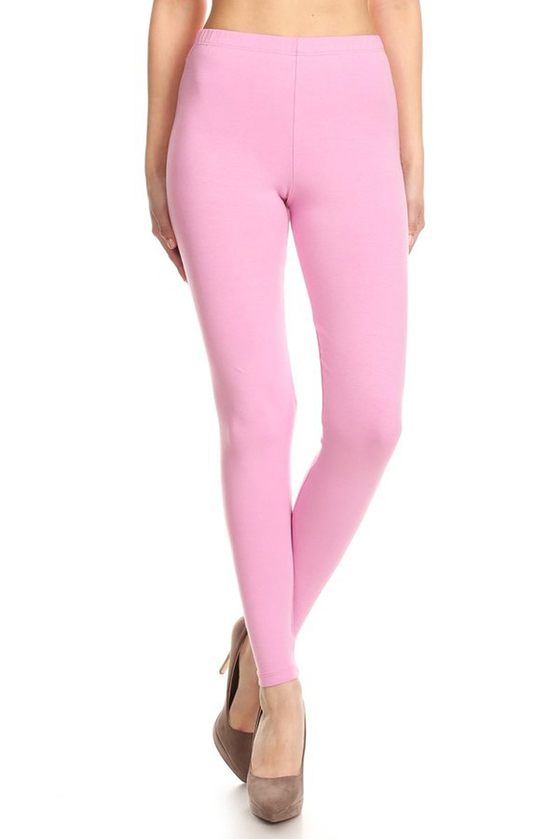 NCL32-ROSE-M Cotton Spandex Solid Leggings, Medium