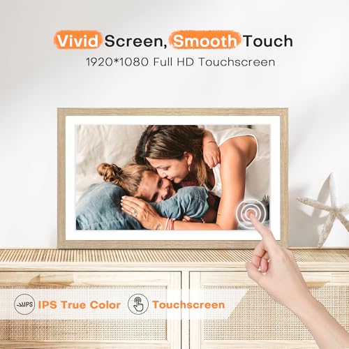 Image of Digital Picture Frame, Frameo WiFi 15.6 Inch Large Digital Photo Frame 32GB | 1920*1080 IPS FHD Touchscreen, Wall-Mountable, Share Video Picture, Electronic Photo Frame Slideshow, Mom Gift, Oyster White