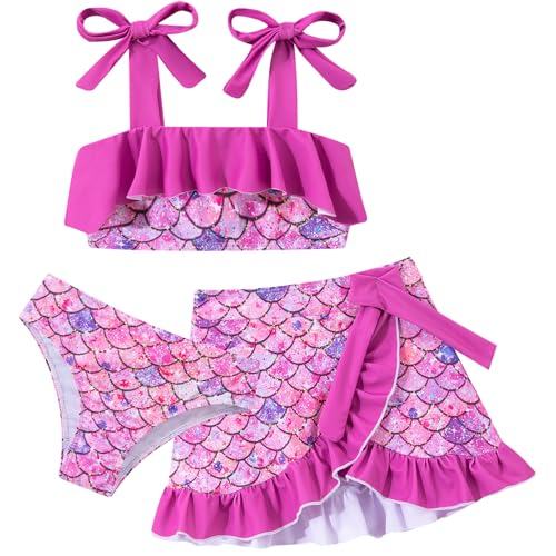Image of ALISISTER Girls Swimsuit 3 Piece Bathing Suits Flounce Bikini Tankini Set Beach Swimwear with Cover Ups Skirt for 3-8 Years