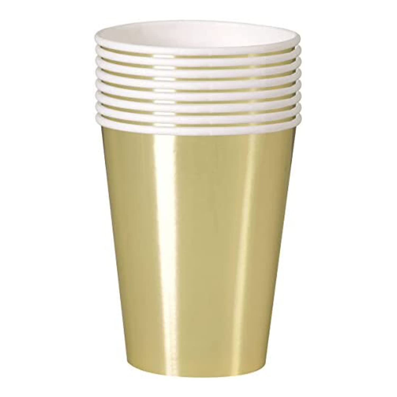Trimming Shop Disposable Paper Cups Shiny Foil Metallic Gold 12oz (355ml) Party Tableware for Indoor, Outdoor Dining, Birthday, Wedding, BBQ, Garden Party 8pcs