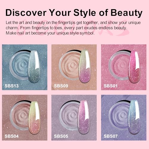 Eodci Changing Dip Powder Nail Set, 6 Colors Dipping Powder Kit With Base & Top Coat/Activator/Brush Saver,Chameleon Pink Blue Nail Dip Manicure Kits Cold Warm Temperature, No Needed Nail Lamp Curing