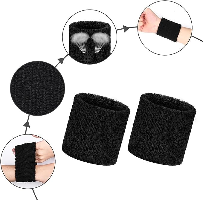 CARE N TOUCH Sports Wristband (4 Pieces) Soft Sweat Absrorbing for All Sports and Outdoor Activities 2.5 inch (White + Black) - Image 3 thumbnail