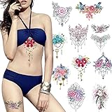Romantic Temporary Flower Tattoos 10 Pcs for Women, Scar Cover Up Makeup Fack Tattoos Body Art...
