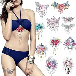 10x Flor romantica Tatuajes temporales para mujeres, Cicatriz de cubrir Maquillaje Tatuajes falsos Arte Corporal…