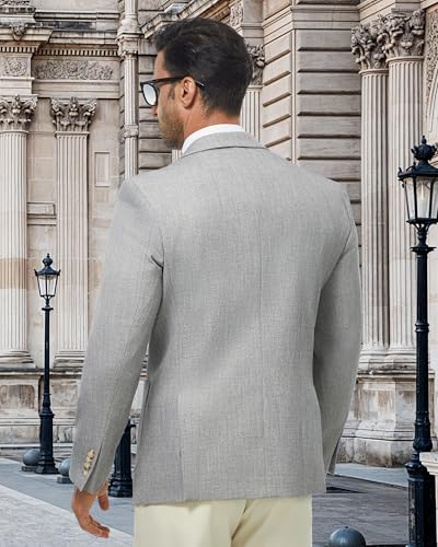 WULFUL Men's Sport Coats Blazers Linen Cotton Blazer Regular Fit One Button Suit Jacket4