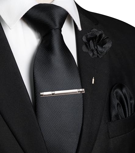 Image of JEMYGINS Mens Tie and Lapel Pin with Pocket Square Tie Clip Sets for Casual and Business 4PCS