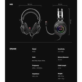 ゲーミング　ハッカーN550 RGB LED 有線オーバーイヤーヘッドホン ゲーミングヘッドセット/両耳オーバーヘッド/50mmドライバ/FPS特