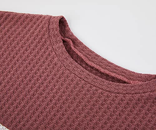 Image of Girls Waffle Colorblock Tie Top Long Sleeve Casua T Shirt Knit Tunic