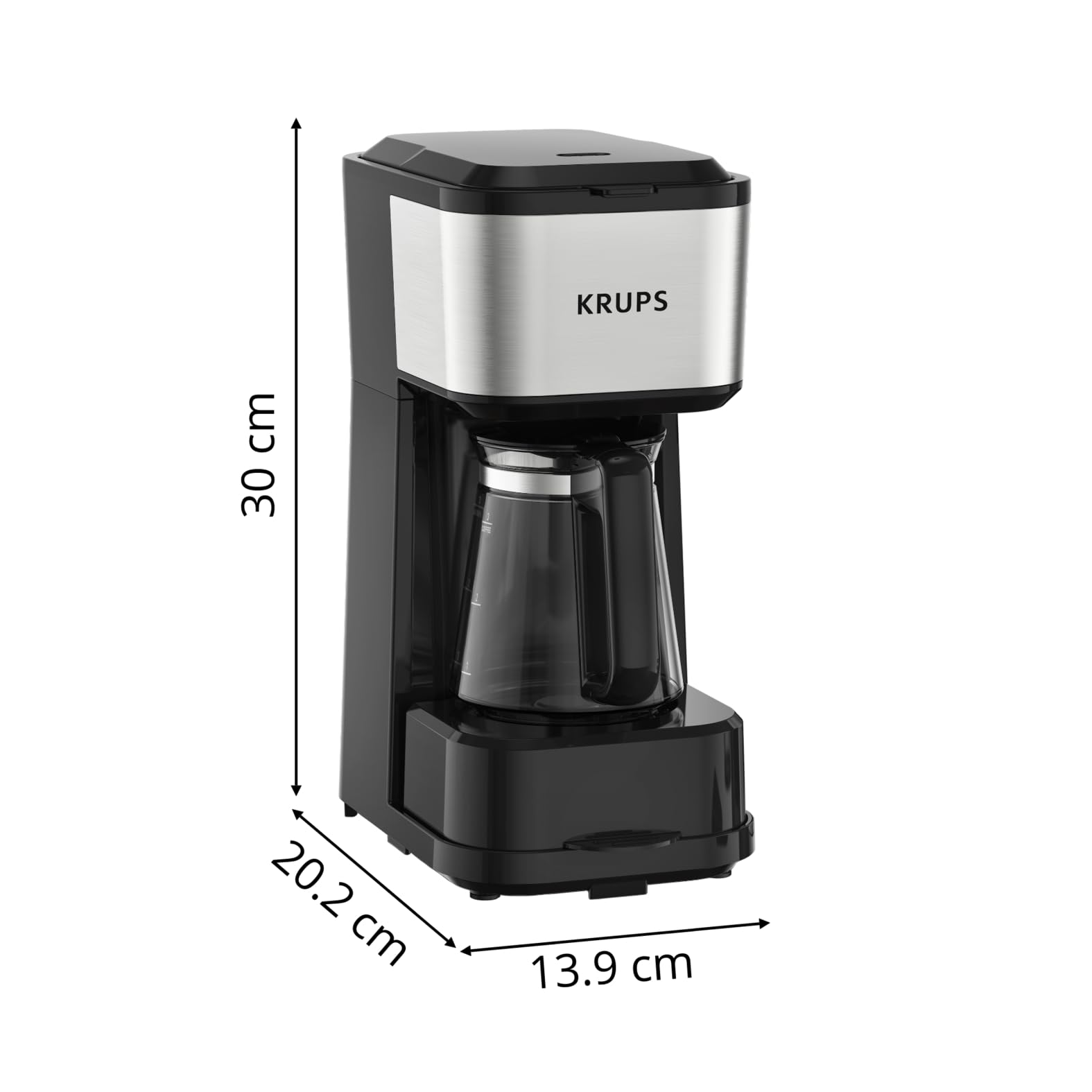 Krups Simply Brew Kaffeebereiter mit Filter 3 in 1, 3 Brühoptionen, amerikanischer Kaffee, hitzebeständige Glaskaraffe, doppelwandiger Reisebecher aus Edelstahl, KM207D