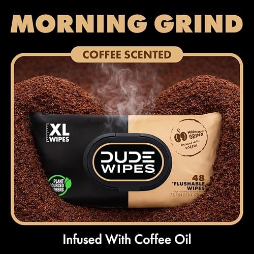 DUDE Wipes Morning Grind Adult Flushable Wipes, Coffee Scented, 144 Count - 1