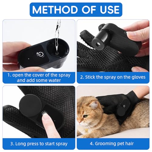 Image of Qpets Pet Grooming Glove & Water Sprayer, Deshedding & Massaging Mitt for Cats & Dogs Wet /Dry Use with Silicone Bristles Fur Remover for Bathing & Shedding Control
