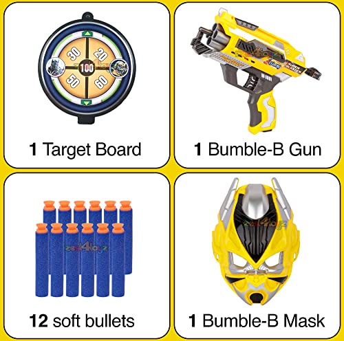 Image of zest 4 toyz Soft Bullet Blaster Gun Toy with Mask & 12 Soft Foam Darts Bullets for Kids Boys (Yellow)