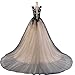 Gothic Gray Tulle Long Black Lace Sheer Bateau Prom Wedding Dresses Silver US 16